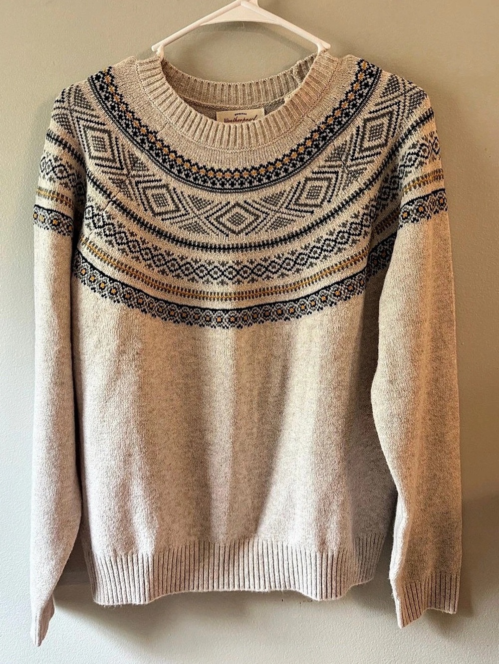 Weatherproof Vintage Women'Small Fair Isle Sweater Crewneck Cream & Black Small